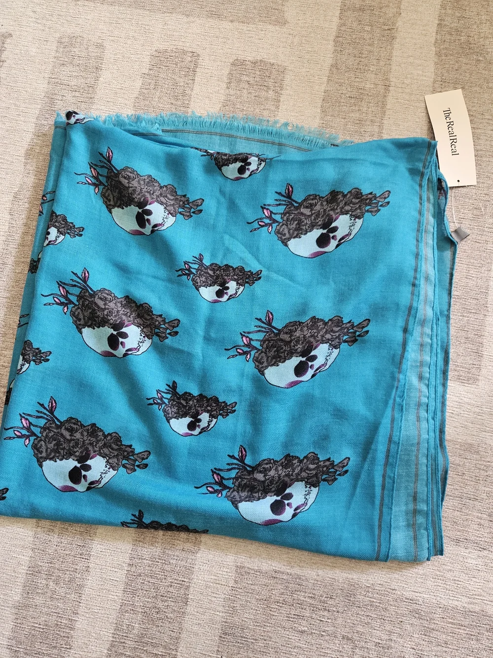 Alexander McQueen Turquoise Skull Scarf